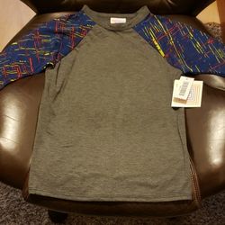 Lularue Kids Size 6 Shirt Sloan Boy Girl Unisex Kids Tee Shirt Brand New Discontinued Pattern  Dark Grey Blue Yellow Red Retro Geometric 