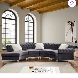 4-Piece Grey Velvet Sectional – $1,000 OBO