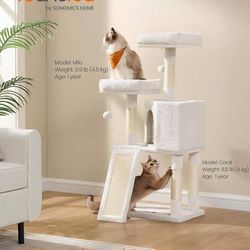 Cat Tower, Cat Tree For Indoor Cats, 45.3-Inch Cat Condo With Scratching Post, Ramp, Perch, Spacious Cat Cave, For Kittens, Elderly Cats, Adult Cats, 