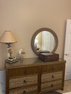 Beautiful Rattan Double Dresser and Mirror