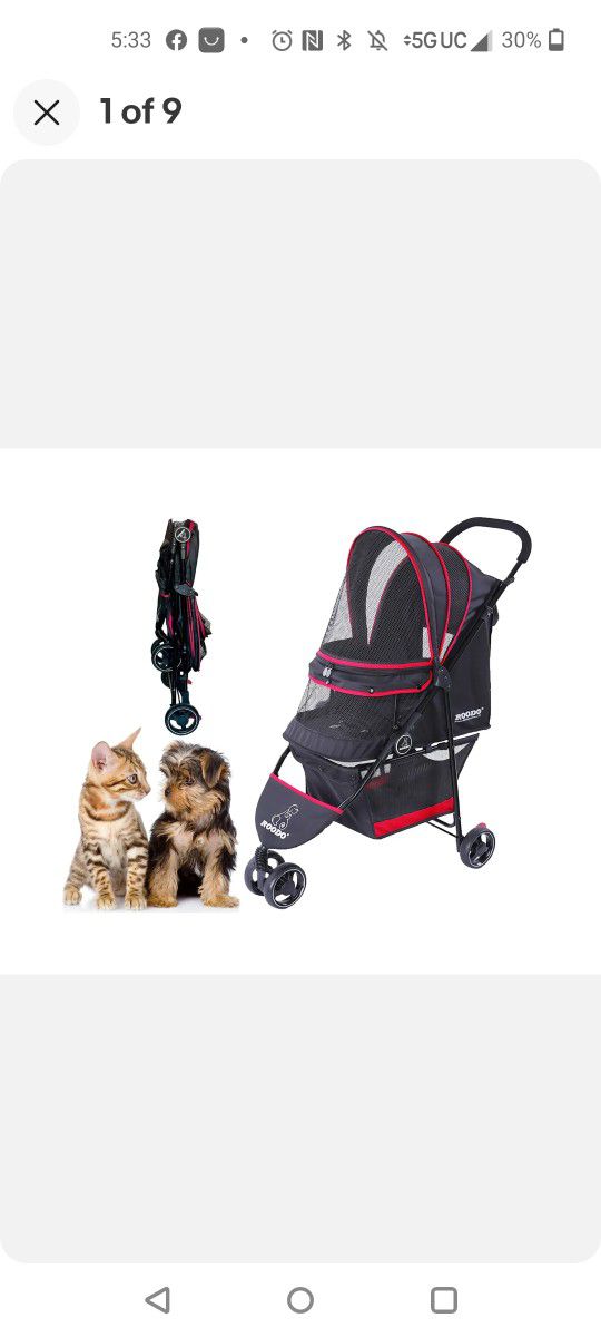 ROODO Escort 3 Wheel Pet Strollers Small Medium Dogs Cat Kitty Cup Holder Lig...