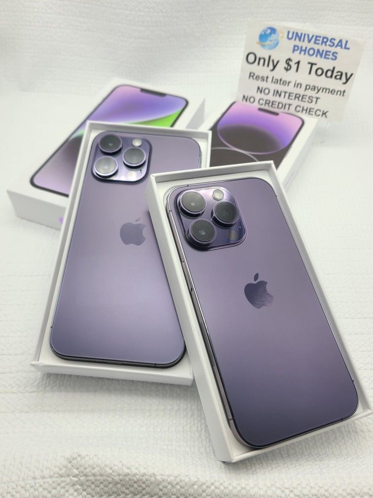 WITH BOX APPLE IPHONE 14 PRO MAX 128GB UNLOCKED. DRONE LOWEST WHOLESALE PRICES WITH OPTION TO PAY IN PAYMENTS WITH NO CREDIT CHECKS