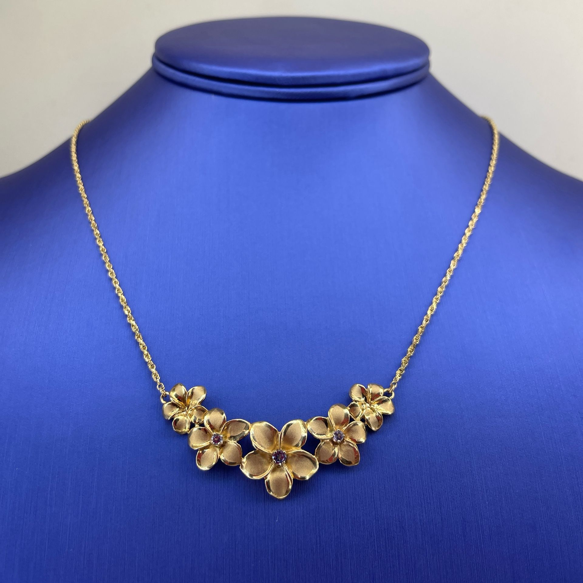 14Kt Yellow Gold 17” Island Flowers Tanzanite Necklace 8.40g I-2042