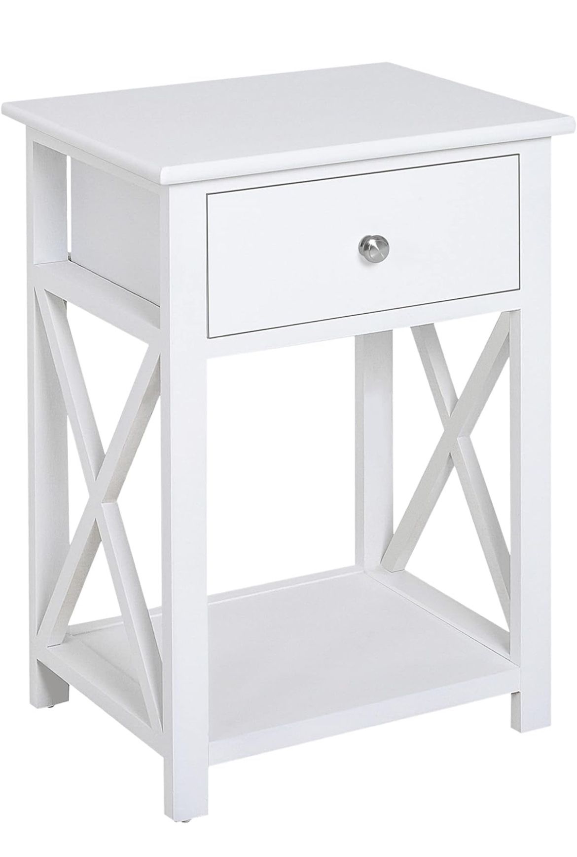 HOMCOM Side Table, Farmhouse End Table with Storage Drawer, Open Shelf and X-Frame, 