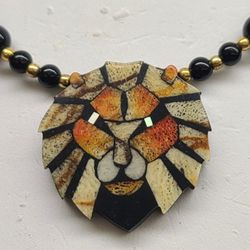 LEO THE LION WITH GENUINE APPLE CORAL INLAY