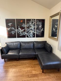 Black Leather 4 Piece Sectional Lounger Couch