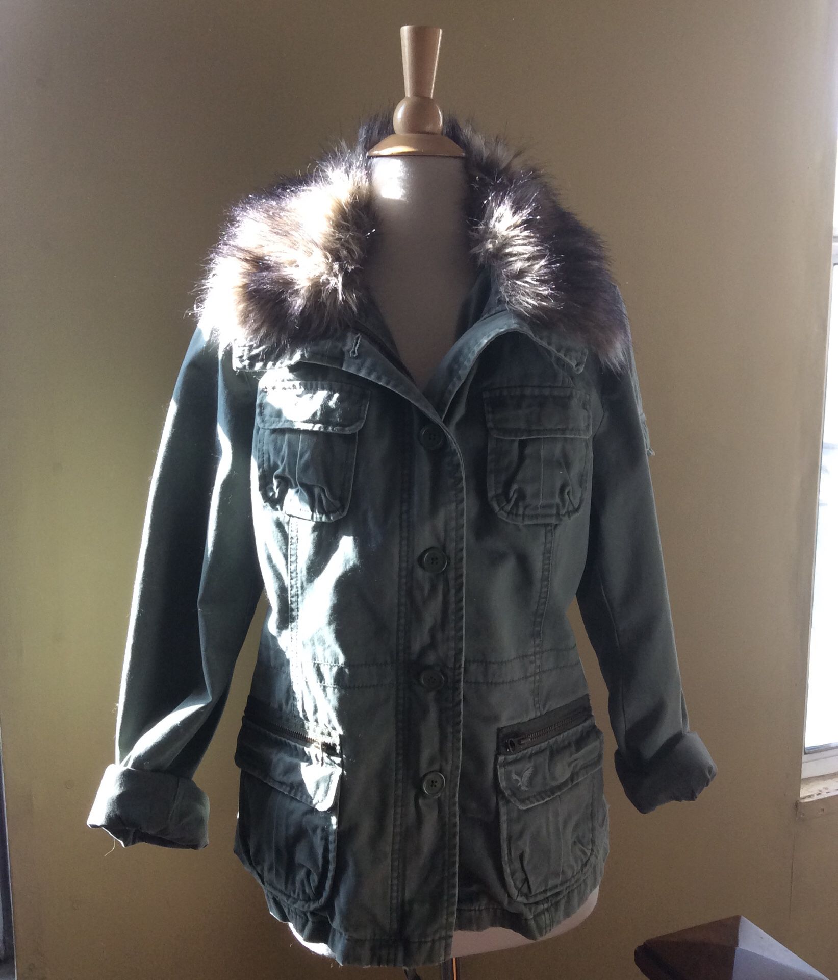 American Eagle Girls Parka Jacket with faux fur collar XLG
