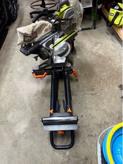 Ryobi 10 Inch Compound Sliding Miter Saw and Wen rolling Stand