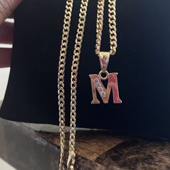Letter M Necklace Gold Plated Letra M