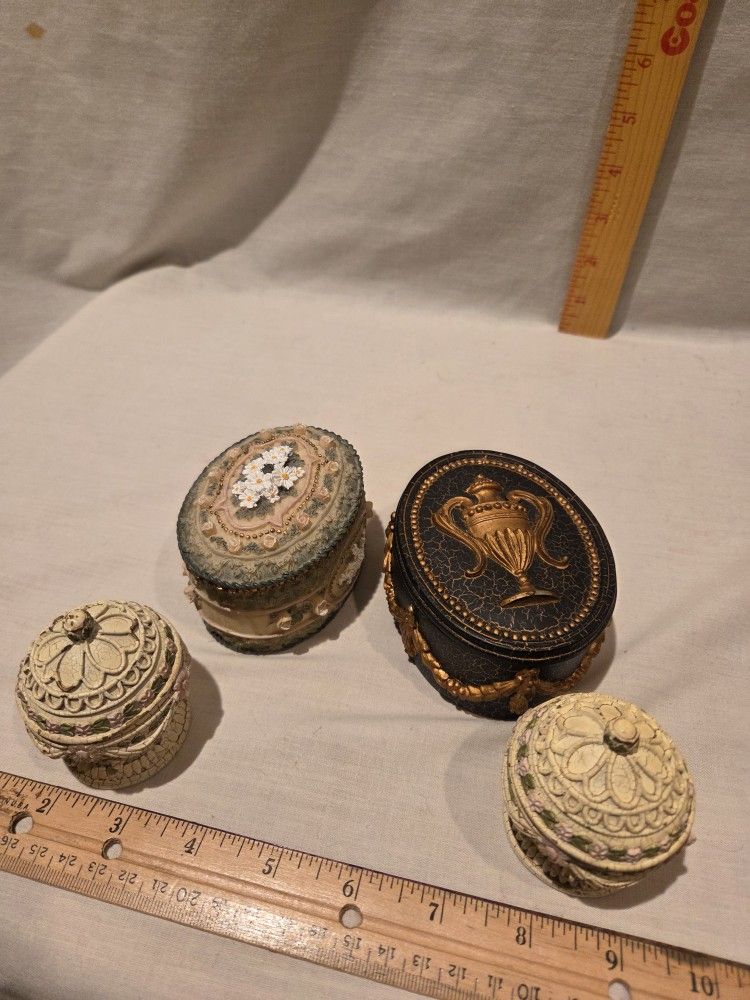 "Dezine" VTG 1990's Hand Painted Trinket Boxes, Lot Of 4,resin