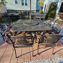Fortunoff Hanamint Bronze Cast Aluminum Outdoor Patio Table Set 8 Chairs and Lazy Suzan