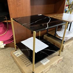 17in Modern Living Room Square Side End Table Black and Gold