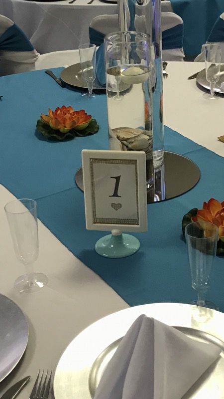 20 Tables seating numbers Frames Burlap and Tiffany Blue