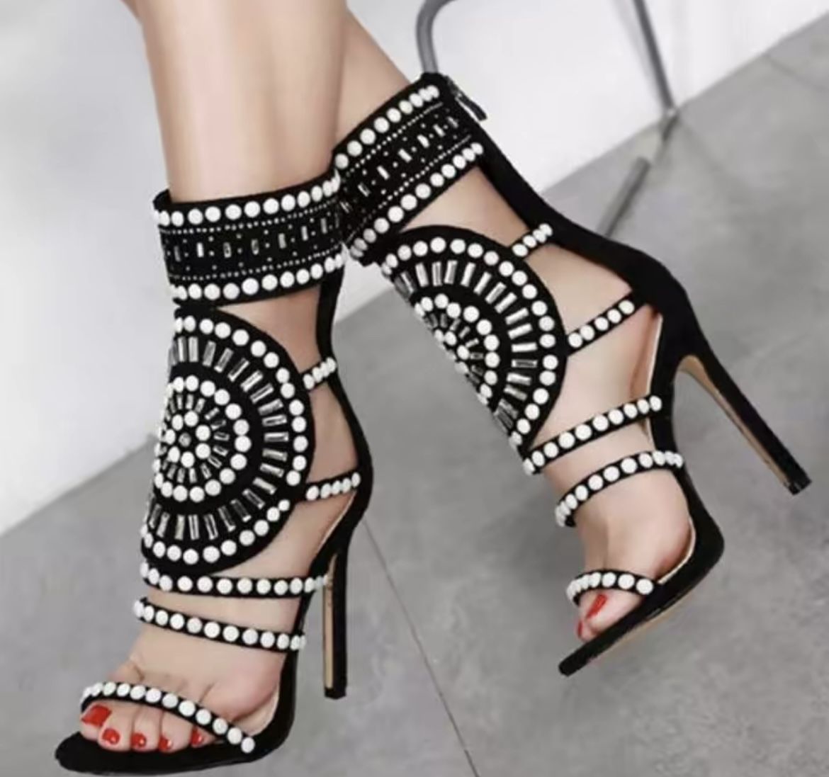 Pearl Beaded Suede Heels