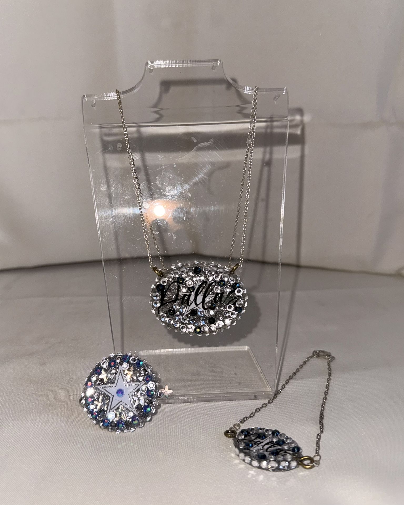 Dallas Cowboys 925 rhinestone necklace, bracelet, pin