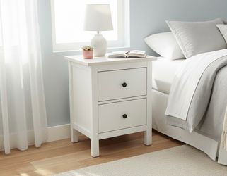 IKEA HEMNES White Wooden Double Drawer Night Stand End Table Chest! Light cosmetic wear. Drawers work great. Retails $149.99 21x15x26in