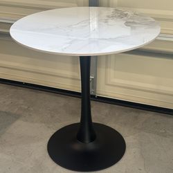 Round Dining Table with Marble Top and Iron Base