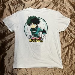 My Hero Academia Izuku Midoriya White T-Shirt Size LARGE Funimation Graphic Prin