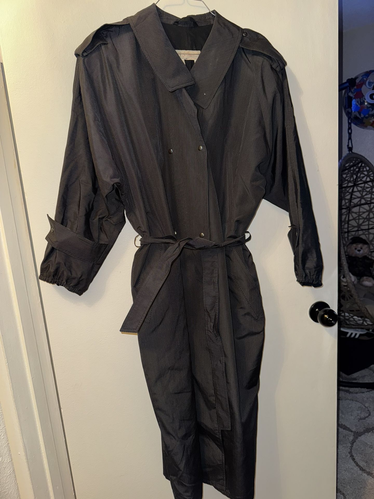 Vintage 1970s/80s Gucci Charcoal/White Striped Trench Coat, Size 40 (women’s)