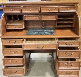 Traditional Style Birds-eye Maple Roll Top Desk