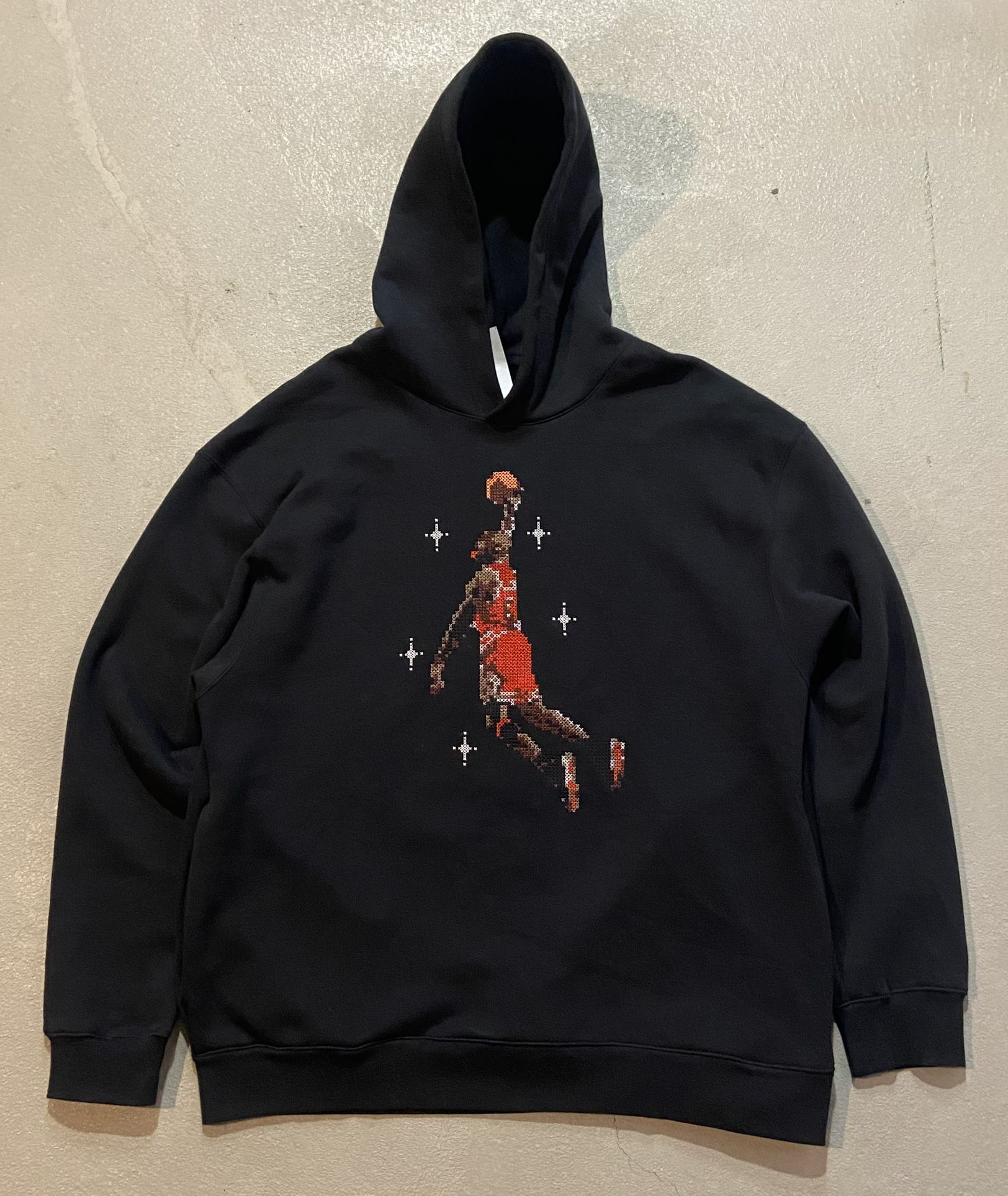 JORDAN Mens Graphic Hoodie Jumper MJ Flying XL Black Cotton Pixelated