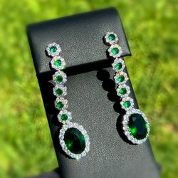 Jewelry 925 sterling silver white CZ  stone emerald oval round shape cut stone 70.00 CTW beautiful drop earrings