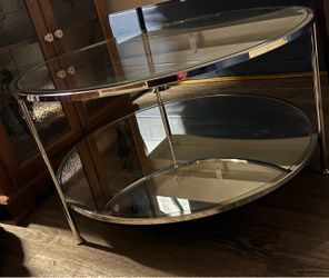 Two-Tier Oval Glass and Chrome Coffee Table
