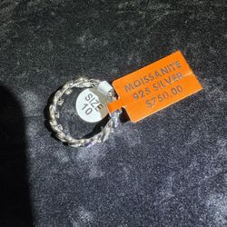 Moissanite On 925 Silver Cuban Link Men’s Ring