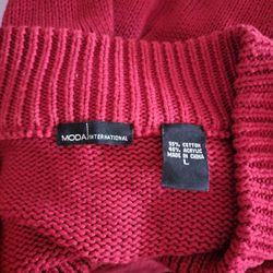 Moda International Long Red Sweater Large Cotton Blend Button Front Tunic Women's 