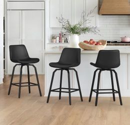 Set Of 3 LUE BONA 360°Swivel Upgrade Bar Stools Set of 3, 26 Inch Morden Counter Height Bar Stools with Backs, Enlarged Seats, Metal Legs, Faux Leathe