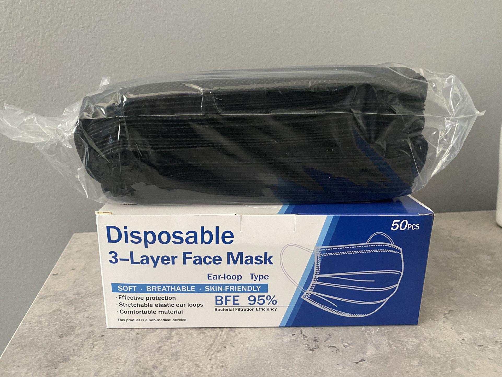Black Disposable 3-layer Face Mask 50pcs