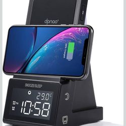 Alarm Clock with Wireless Charging, Night Light Bluetooth Speaker, USB Fast Charger Compatible,Wireless Charging Stand Compatible with iPhone 14 Pro 