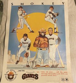 San Francisco Giants smokey bear 40th birthday collectible poster man cave 17”x23” 1984 RARE