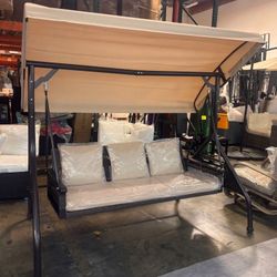 New In Box Outdoor Patio Porch Swing with Adjustable Canopy Cup Holder Thick Cushions 