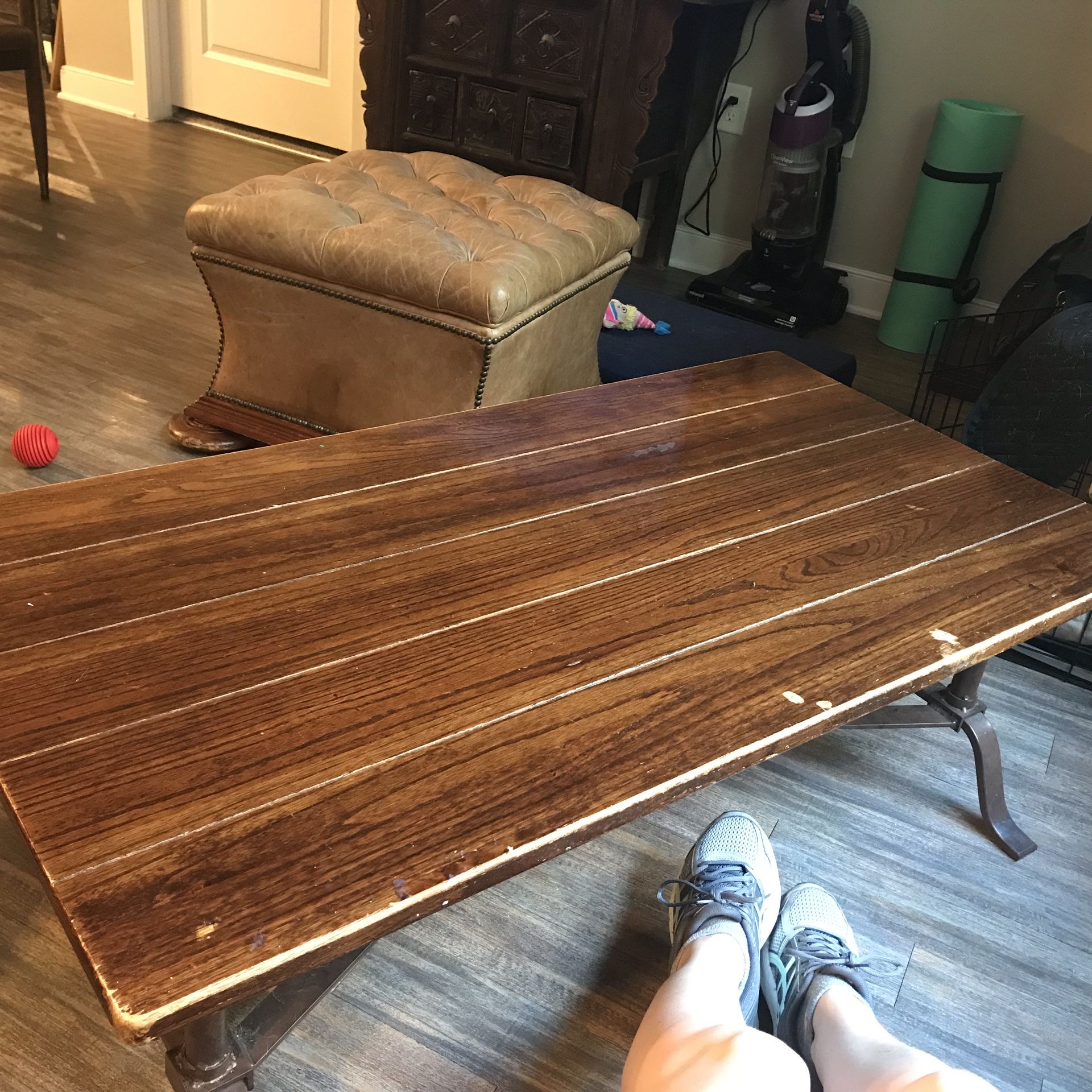 Solid Oak and Iron Coffee Table