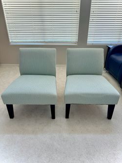 Pair of Armless Accent Chairs – Light Sage Green Stripe