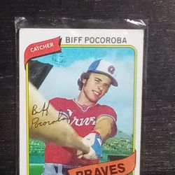 1980 Topps Atlanta Braves Biff Pocoroba. Autograph Baseball Card.