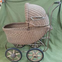 ANTIQUE WICKER DOLL BUGGY