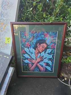Framed Art Print Woman with Calla Lilies