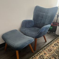 Blue Velvet Wingback Accent Chair & Ottoman