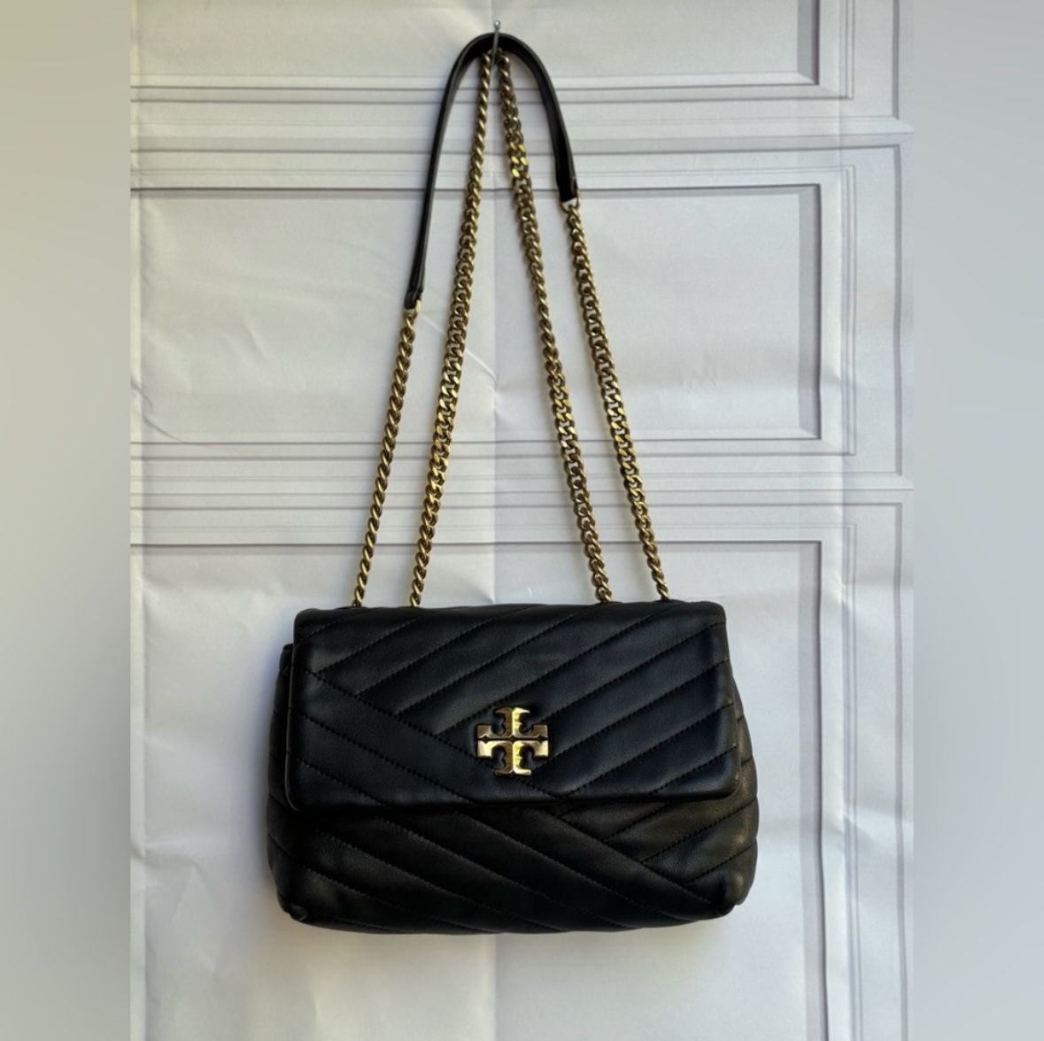 Tory Burch KIRA CHEVRON SMALL CONVERTIBLE SHOULDER BAG Black quilted Ret $548