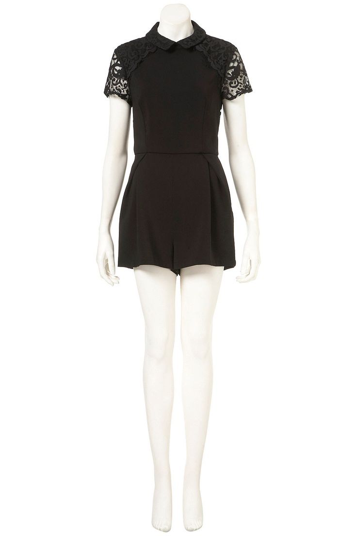 Womens Black Topshop Playsuit With Lace Detailing And Open Back 