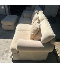 Living room couch, three-piece. Please look at the pictures closely still in good shape. The couch is located in Hemet. Price is negotiable.