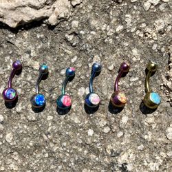 Solid G 23 Anodized Titanium /opal Navel Rings 
