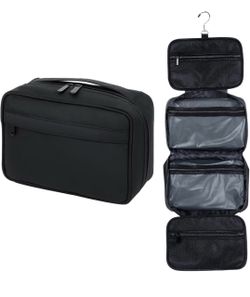 Toiletry Bag Men Women Hanging Foldable Cosmetic Organizer,Black Hygiene Bag with 4 Compartments Water Resistant Makeup Bag Toiletries for Travel/Gym