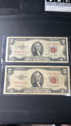 2  1953 red seal $2 dollar bills