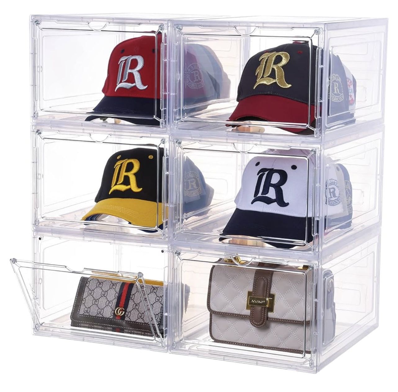 Hat Organizer for Baseball Caps,set of 6, Transparent Hat Storage Box