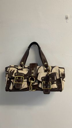 Coach 65th Anniversary Legacy Mandy Satchel in brown and cream canvas/leather