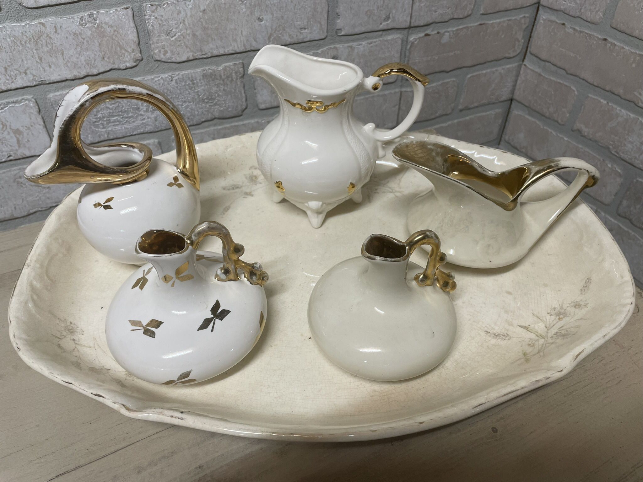 Group Of White And Gold Vintage Items. 
