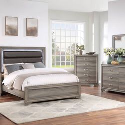 4 PCs Bedroom Set Dresser Mirror Queen Bed  LED & Nightstand. ( FINANCING OPTIONS )